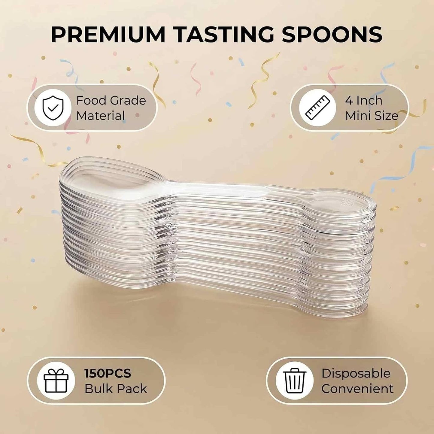 150 Pack 4 Inch Mini Spoons for Desserts - Clear Tasting Spoons, Sample Spoons - Mini Plastic Spoons, Small Plastic Spoons for Dessert - Disposable Dessert Spoons for Party Miniature Cups