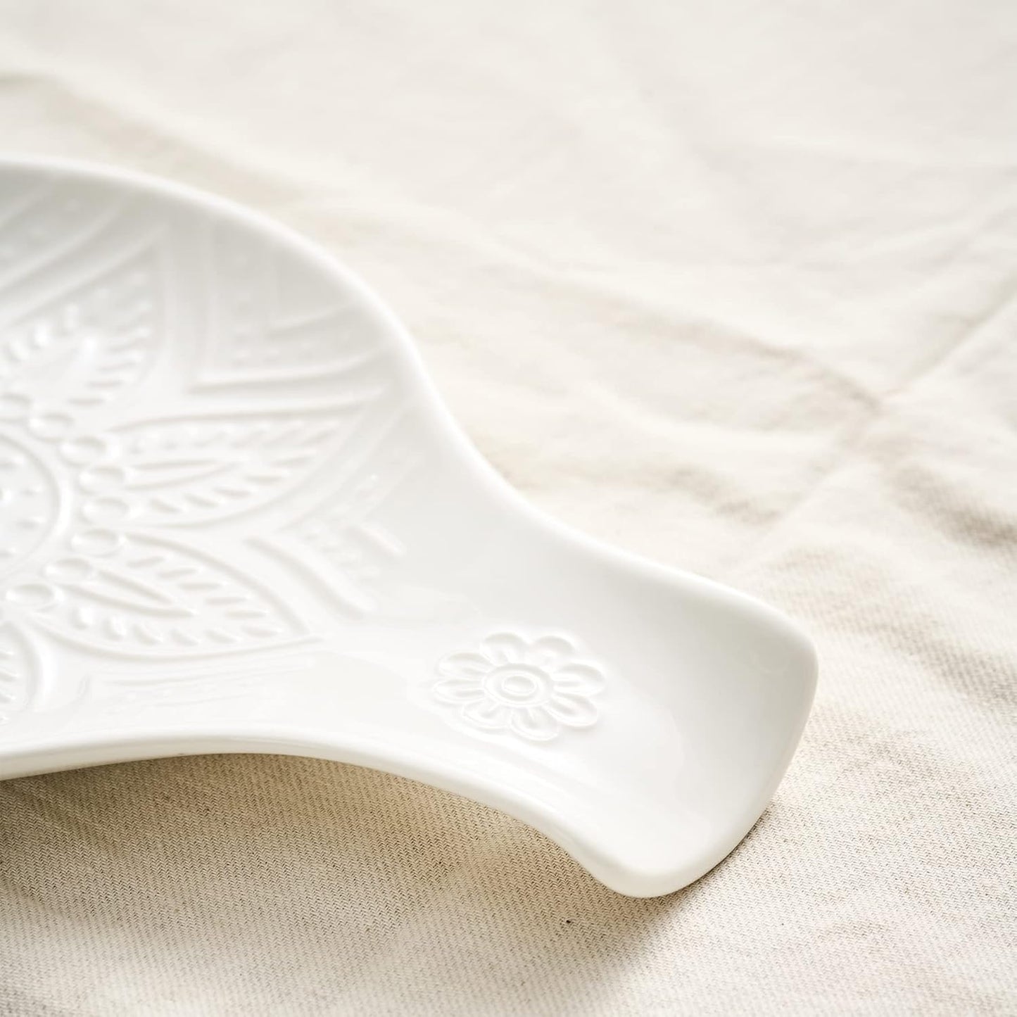 Ceramic Spoon Rest, 7.48 Inches Spoon Holder for Kitchen Counter, Kitchen Accessories, Dishwasher Safe, White
