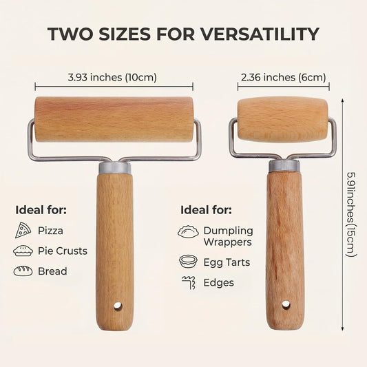2 Pcs Pastry Roller, Wooden Rolling Pins Pizza Dough Roller Non-Stick Mini Rolling Pin for Pizza, Cookie, Pie, Dumpling, Home Kitchen Baking and Cooking