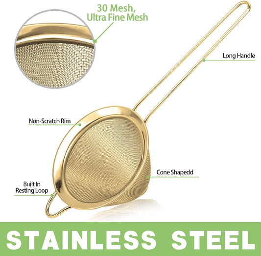 2 Pack Stainless Steel 18/8 Small Food Strainer, Fine Mesh Sieve with Long Handle, Cocktail Strainer For Cocktails, Tea Herbs, Coffee & Drinks, Rust Proof & Great as Tea Strainer, 3.5inch