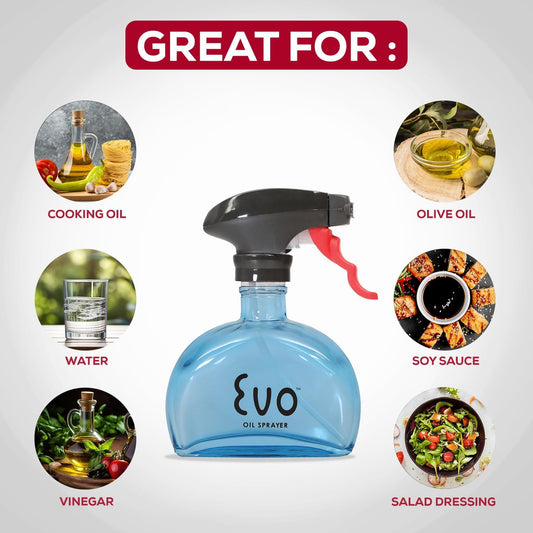 Evo Glass Oil Sprayer, Non-Aerosol For Olive Oil, Cooking Oils And Vinegars, Green, 6-Ounce Capacity, For Grilling, Roasting, Air Frying, Baking And Salad Prep