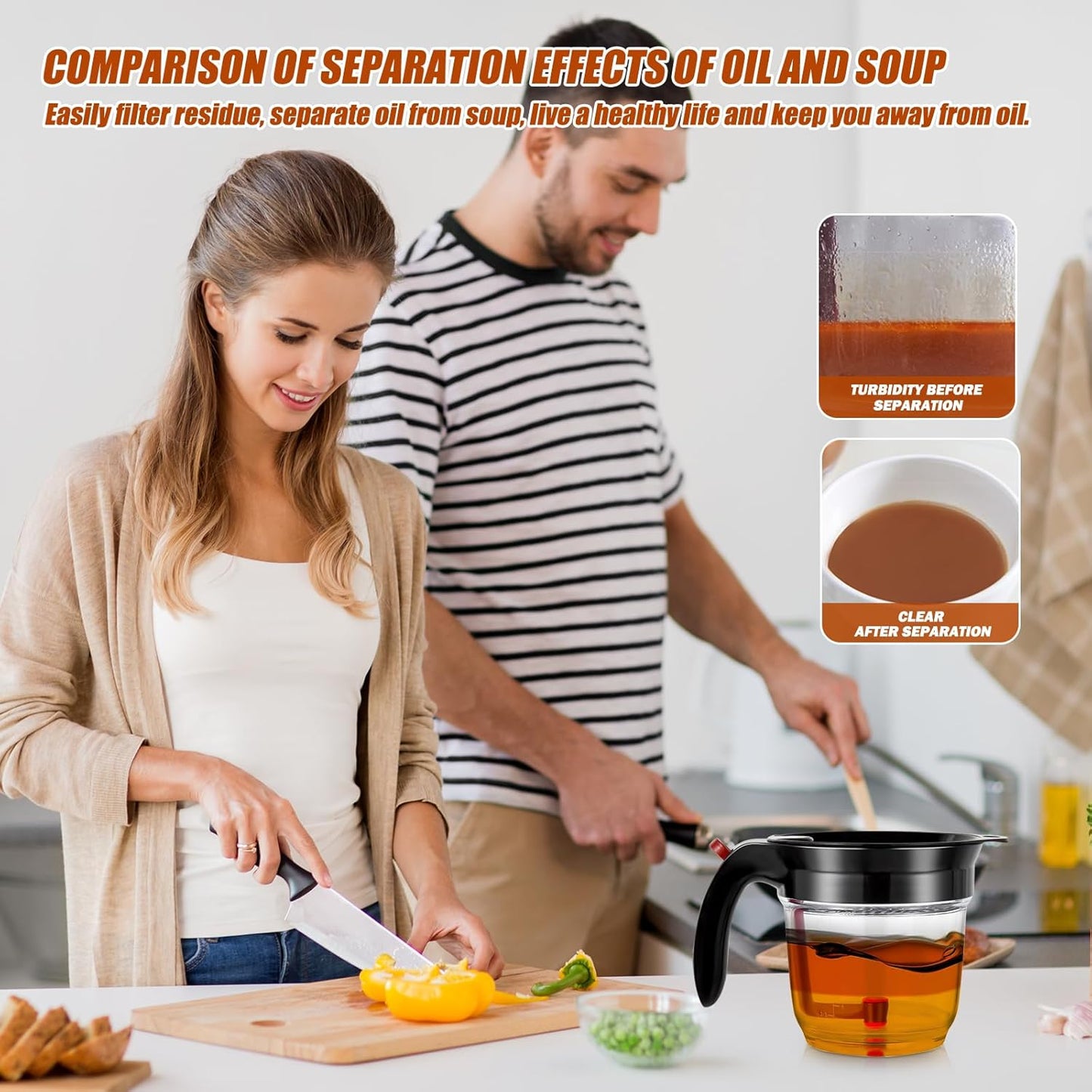 Fat Separator With Bottom Release, 4 Cup Gravy Separator For Cooking With Oil Strainer,Oil Separator For Cooking, Kitchen Gadgets Fat Separator
