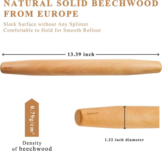 Bamber Wood Rolling Pin for Baking Wooden Rolling Dowel Stick Dough Roller for Cookie Dumpling Pastry Pizza Tortilla, 15'' by 1.5''