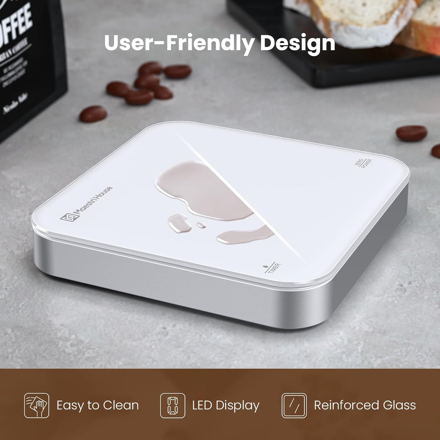 Maestri House Mini Coffee Scale with Timer, USB-C Rechargeable Espresso Scale, 2kg/0.1g Accurate Scale for Espresso and Pour-Over Coffee, Portable Digital Kitchen Scale with Auto Timer (Black&Silver)