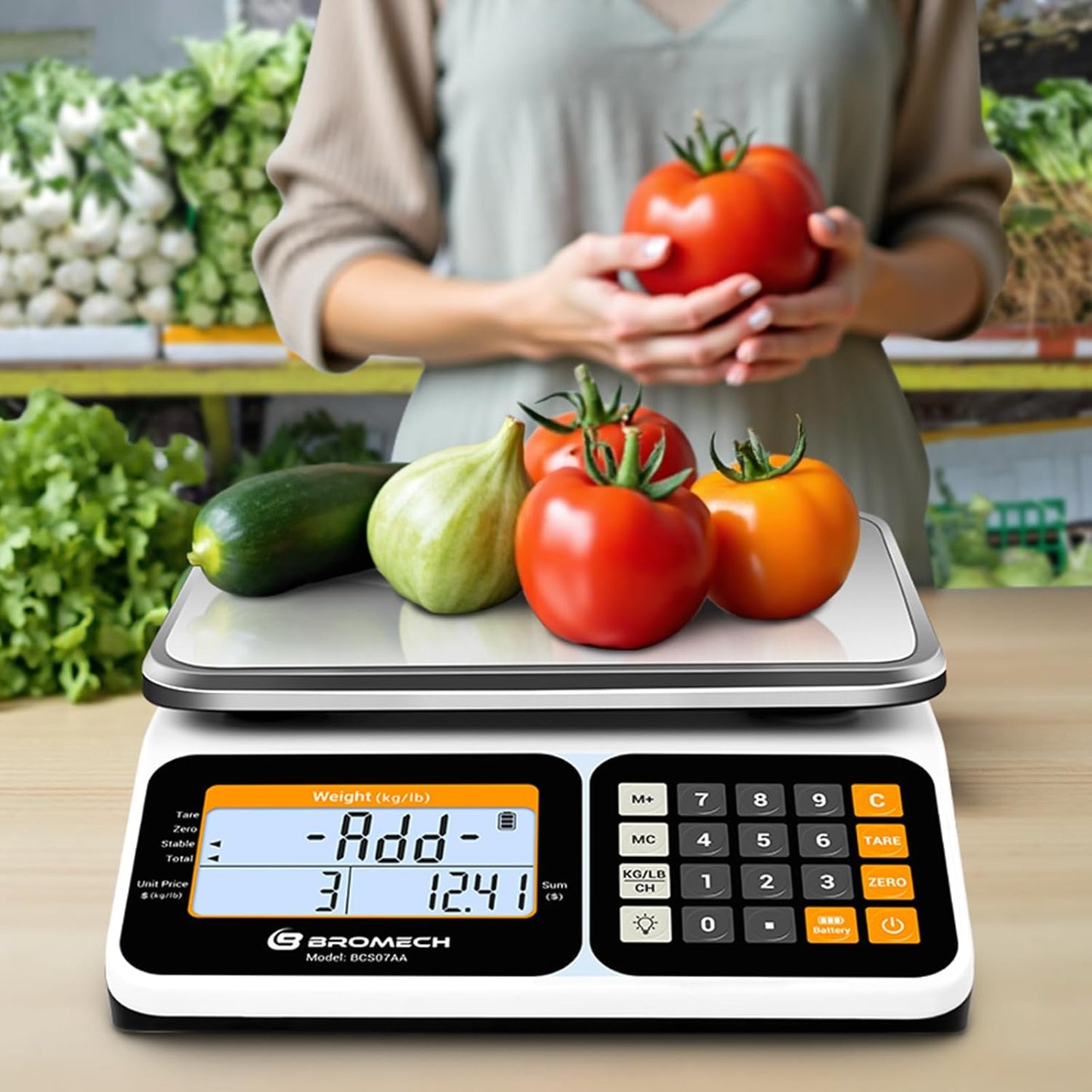 Commercial Food Scale 66lb/30kg, High Precision Digital Price Computing Scale for Farmers Marke, Deli, Dual Backlit LCD Display, Stainless Steel Platform, Rechargeable Battery for Produce Meat
