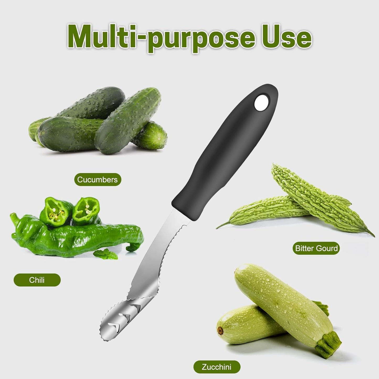 Rainspire 2-in-1 Jalapeno Corer, Stainless Steel Pepper Seed Remover with Serrated Edges, Comfortable Rubber Handle - Black