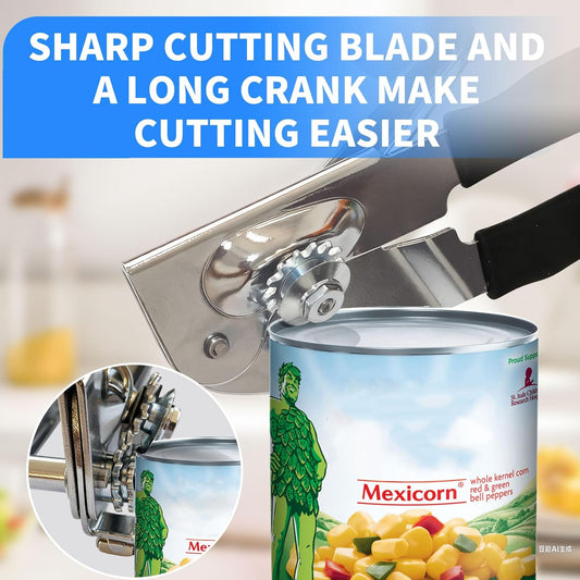 Heavy Duty Manual Can Opener with Magnet, Smooth Edge No Sharp Edges, Extra Long Easy-Grip Non-Slip Handle for Seniors Arthritis & Weak Hands, Food Grade Stainless Steel for Kitchen Camping RV