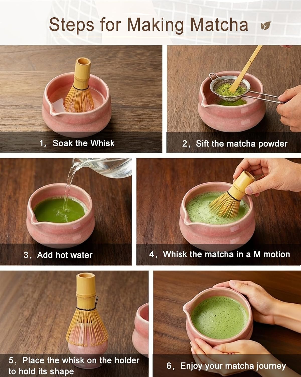 Matcha Whisk Set - 8Pcs Matcha Set includes Bowl, Whisk and Holder, Bamboo Scoop, Scoop Rest, Spoon, Sifter and Tea Towel, for Matcha Lovers, Gift- Green