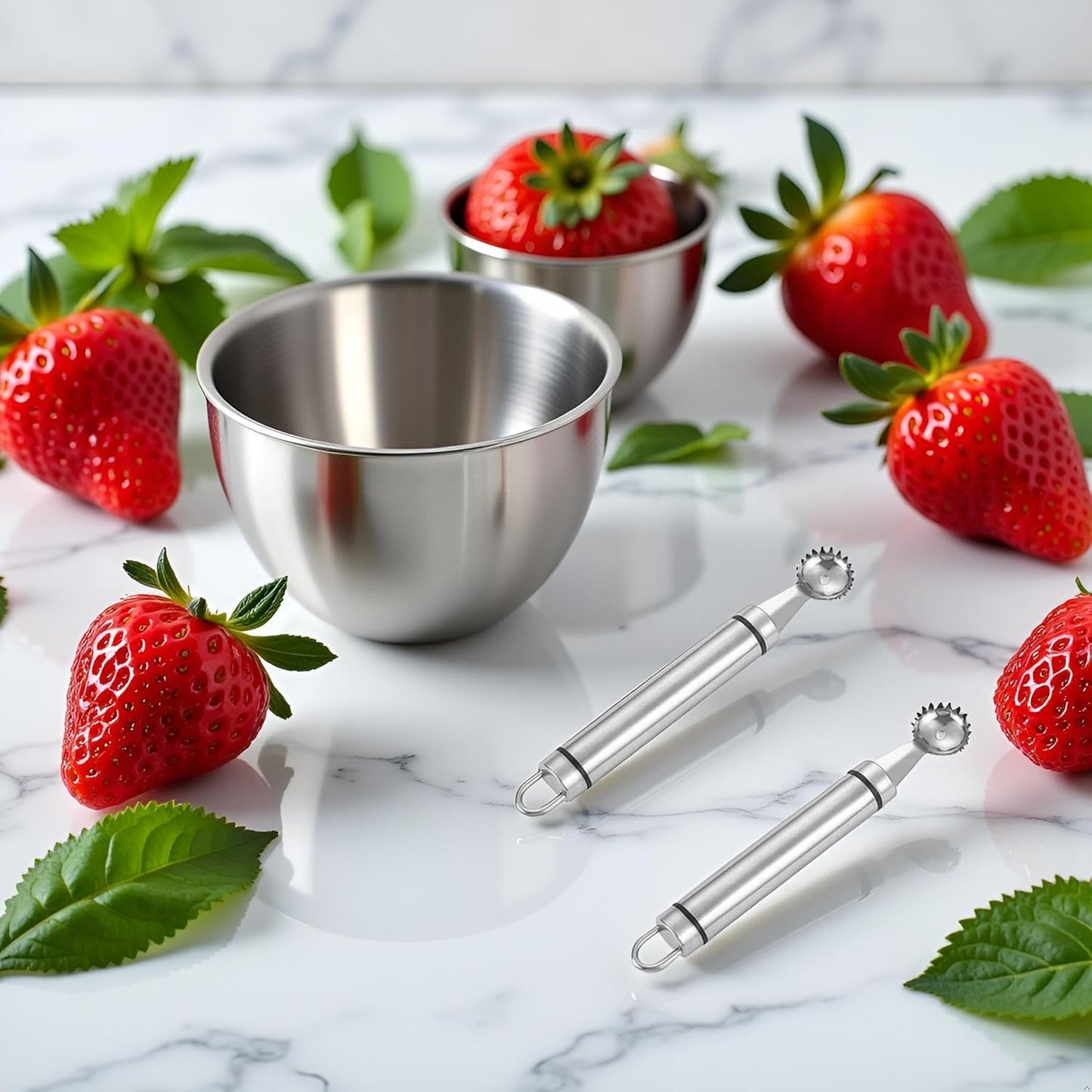 2Pcs Silver Stainless Steel Strawberry Huller Multi-Function Stainless Corer and Pitter Remover for Strawberry, Practical Kitchen Tool, Fruit and Vegetable Corers