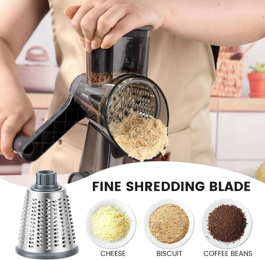 HANSGO Rotary Cheese Grater Hand Crank, Shredder Slicer Grinder, 3 Large Diameter Metal Blades & Cleaning Brush, Non-slip Suction Base, Labor-Saving Handle, Kitchen Gadgets for Cheese, Vegetable, Nuts
