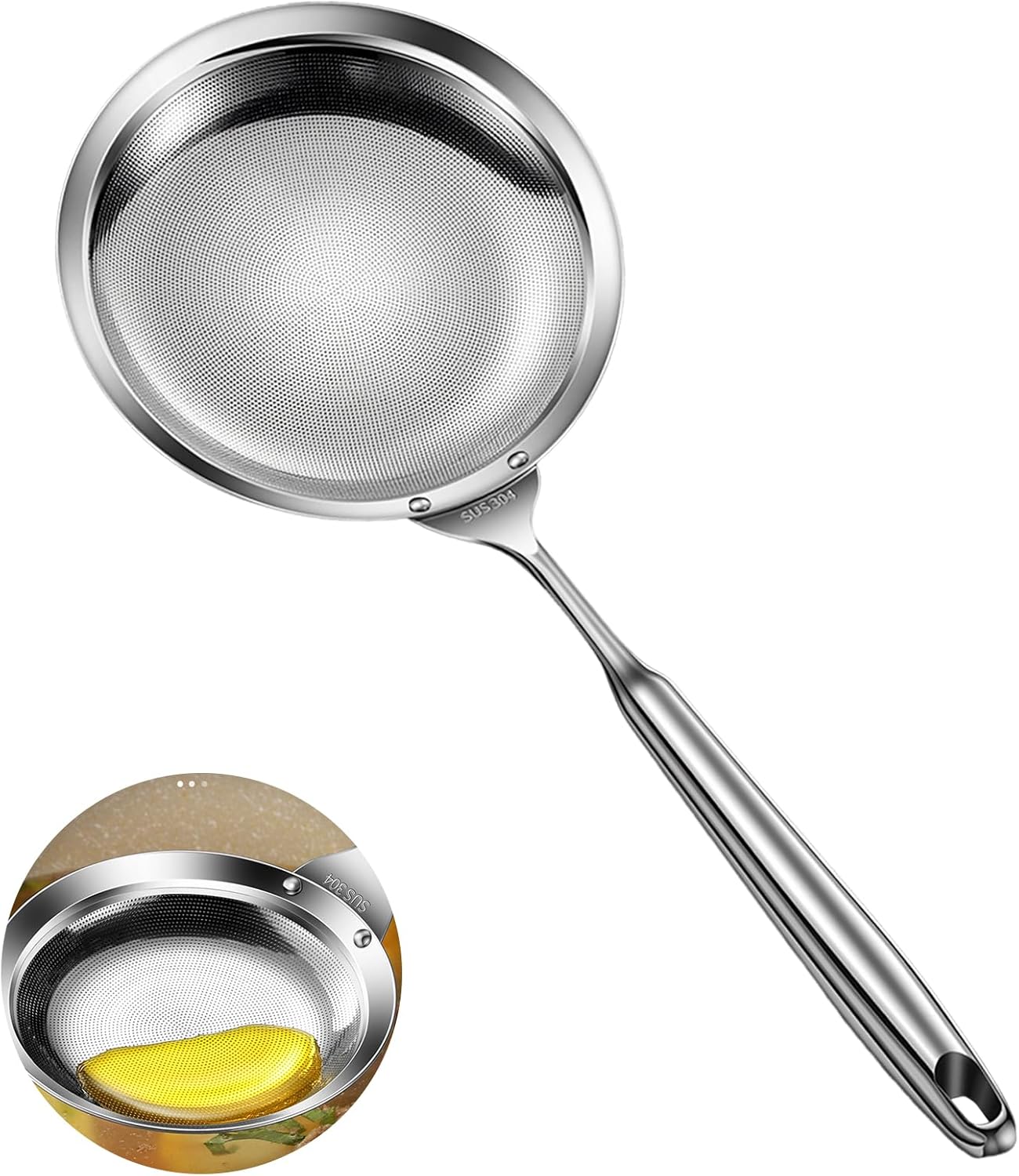 Ugotit Skimmer Spoon Stainless Steel, Fine Mesh Strainer for Cooking, Fat Skimmer & Hot Pot Skimmer, Dishwasher Safe Kitchen Gadget (DIA 3.5Inch)