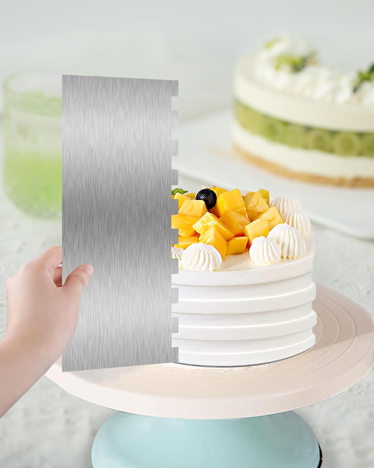 Cake Scraper Smoother Cake Decorating Supplies Kit 8.6 Inch Metal Bench Scraper for Baking Buttercream Smoother Stainless Steel Frosting Cake Comb Edge Side Jagged Comb for Cream Cake-1