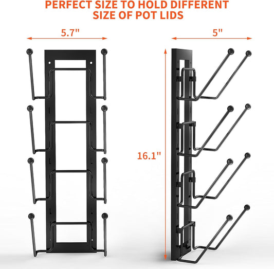 Cisily 8 Layers of Adjustable Pot Lid Organizer Rack for Cabinet Door/Wall,2Pack Lid Organizer Pots and Pans Holder for Kitchen Storage with No Drilling Adhesive 5.7 W“(Black)