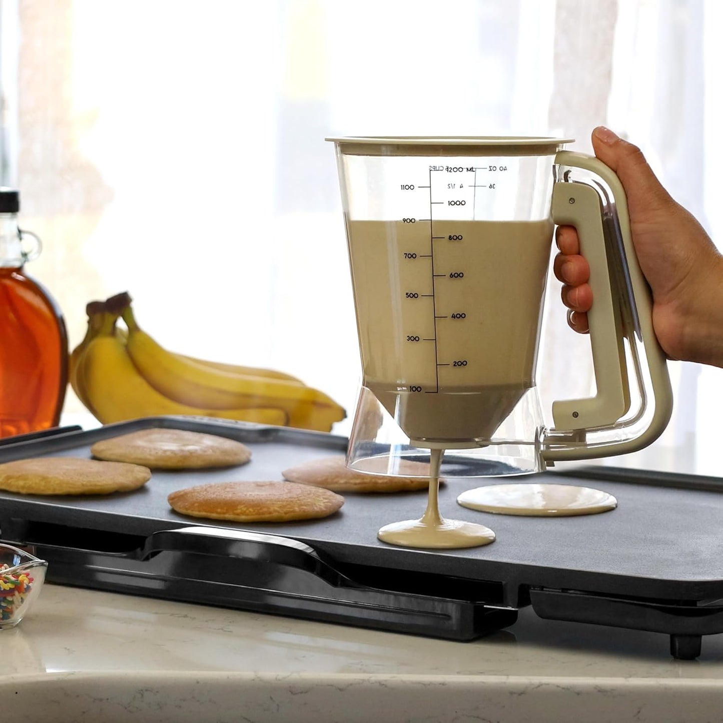 Premium Batter Dispenser for Pancakes, Cupcakes, Crepes, Waffles, Muffins, Griddle Breakfast Accessory, baking tool