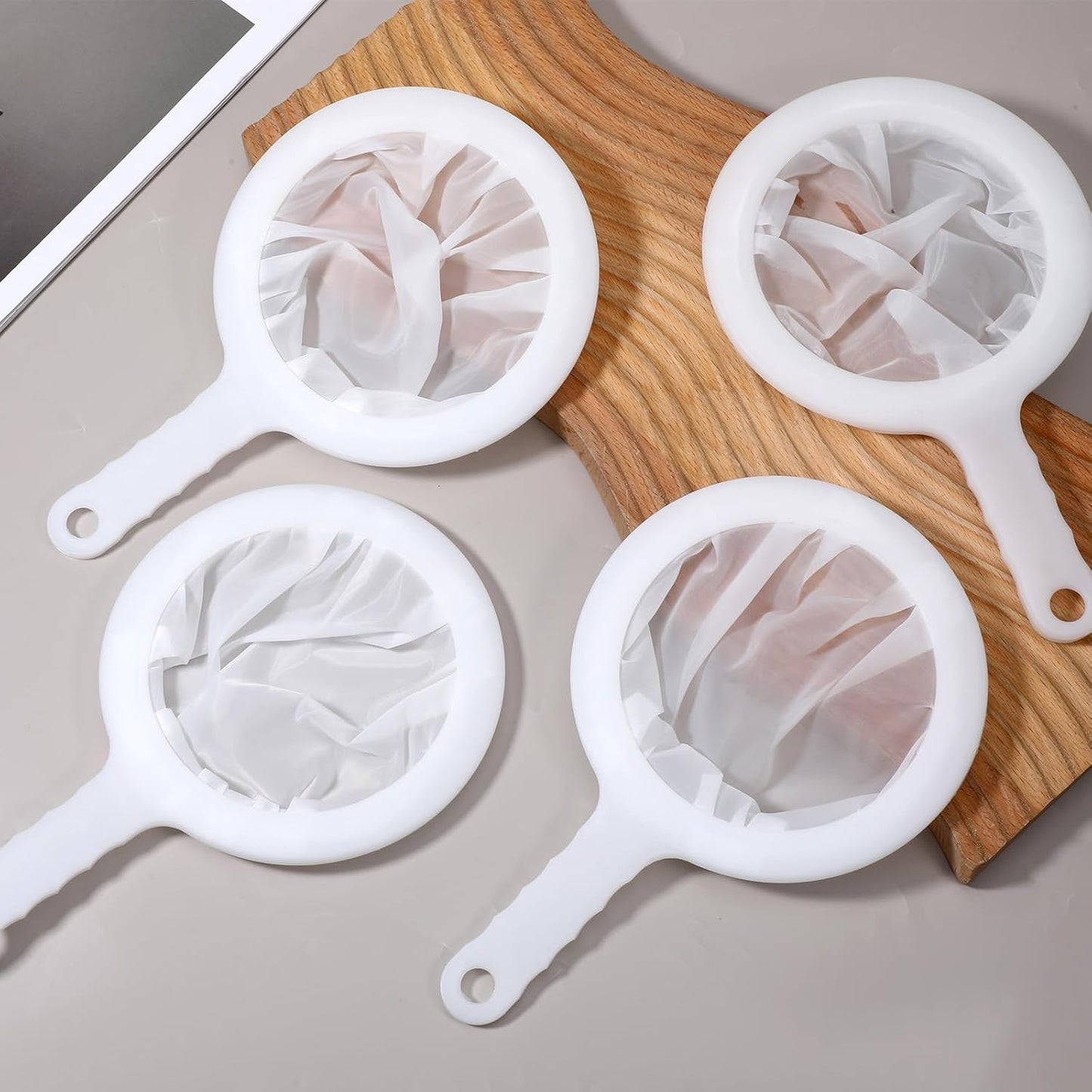 4 Pcs Kitchen Ultra-Fine Nylon Mesh Strainer(100/200/400) Brine Shrimp Net Sieve Fish Net Aquarium Sieve Reusable Food Grade Fine Filter Plastic Mesh Colander with Handle for Soy Milk Coffee