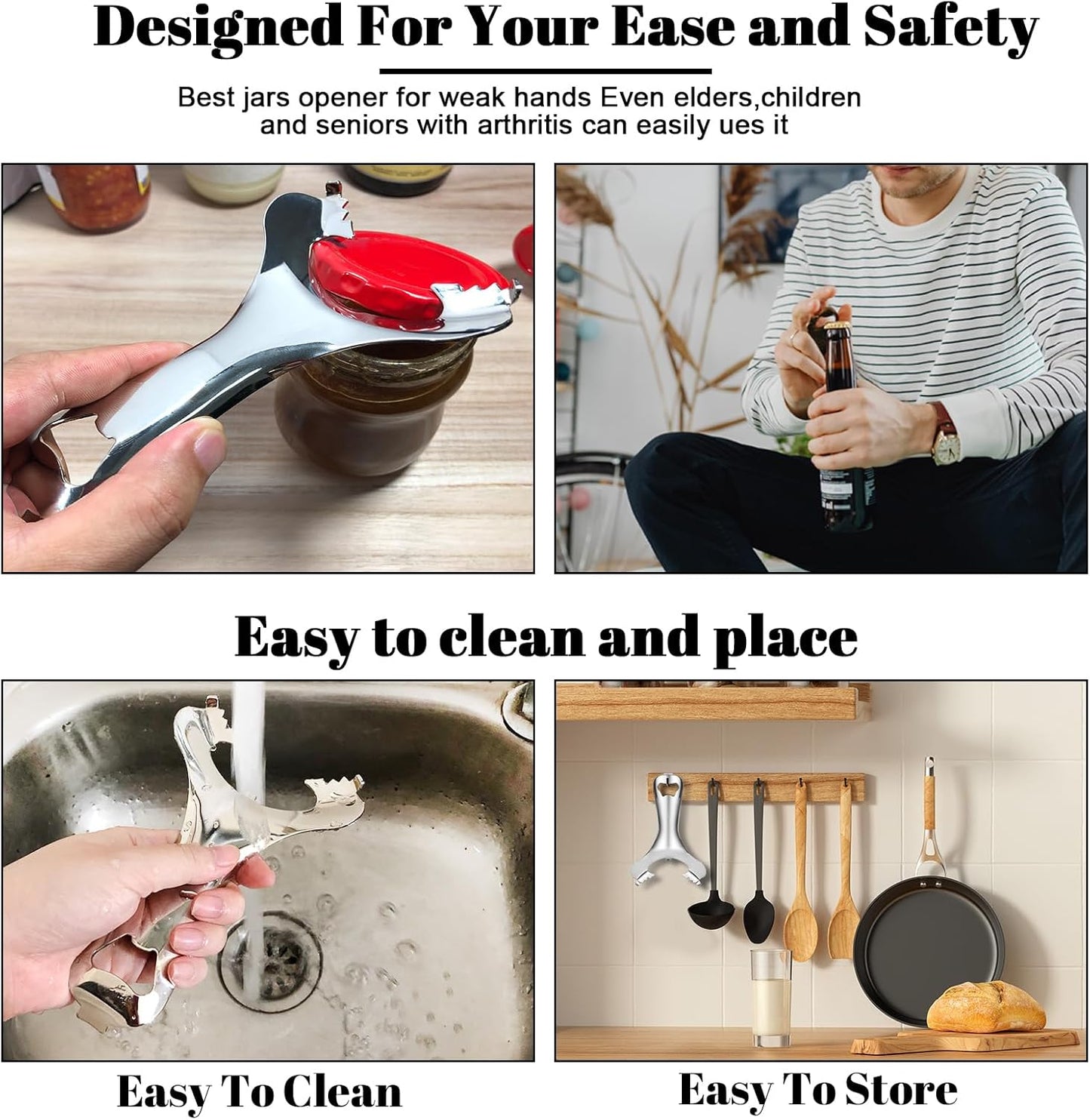Mason Jar Opener No Lid Dents or Damage Multifunctional Jar Opener Easy Twist Manual Handheld Top Remover Bottle Opener Made For Lifetime