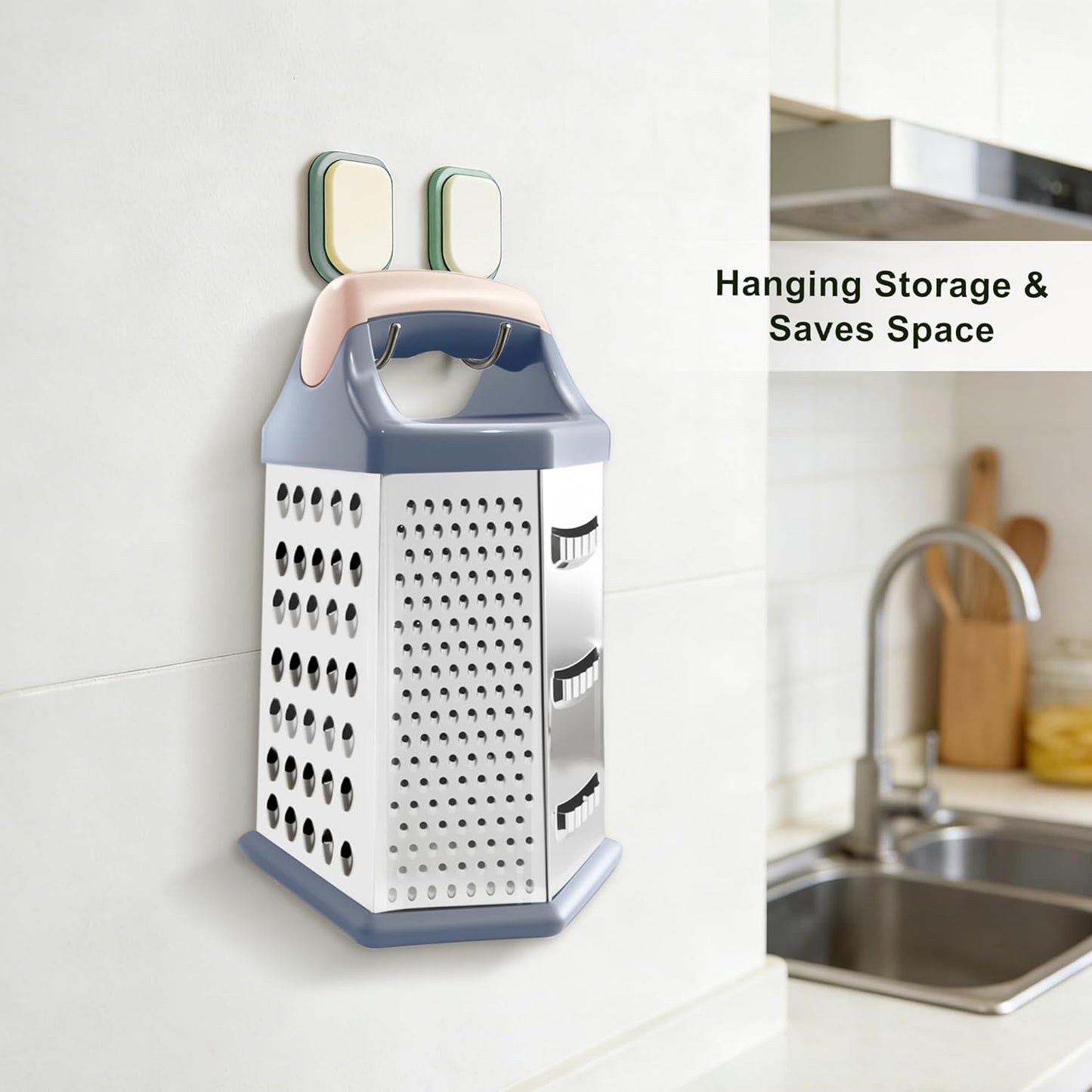 Cheese Grater, 6 Sides Box Graters for Kitchen, Stainless Steel Food Shredders for Cheese Vegetables Potatoes Carrot (Pink Handle)