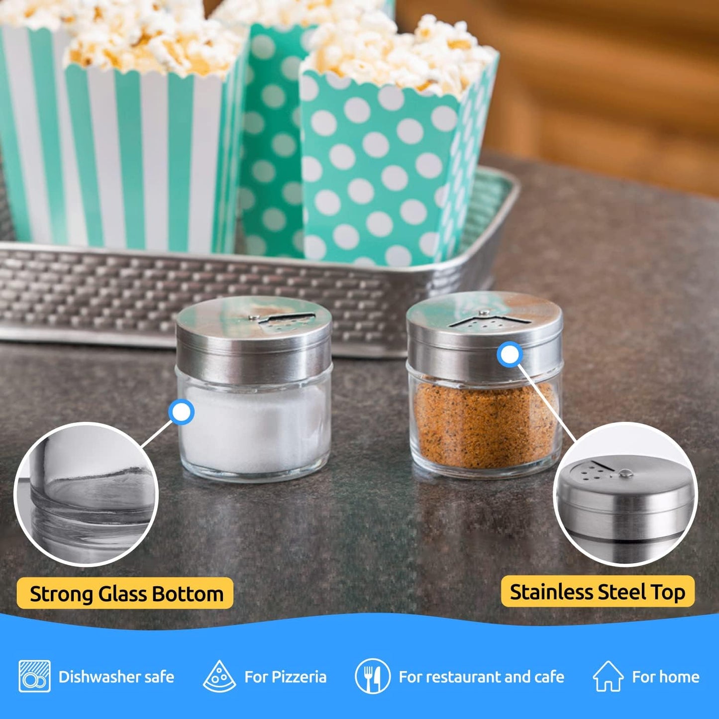 CUSINIUM 2-Pack 1.5oz Glass Spice Seasonings Shaker With Adjustable Lid