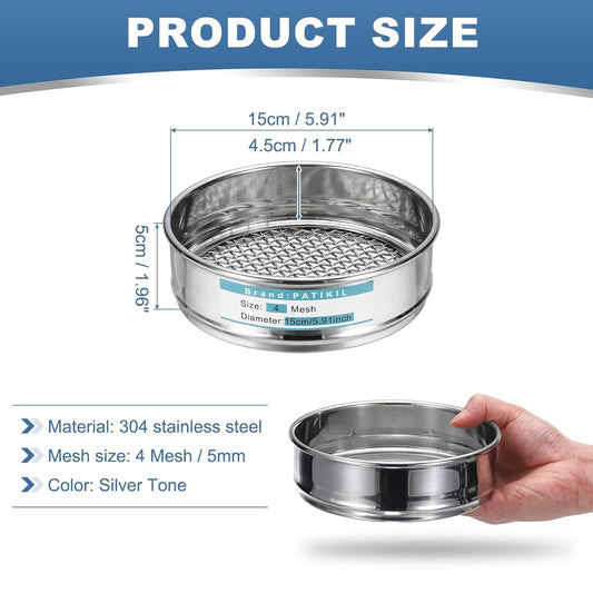 PATIKIL 220 Mesh(0.0385mm) Lab Sieve, 5.9"(15cm) Diameter Sifting Screen 304 Stainless Steel Wire Cloth Fine Mesh Sieve for Industrial Laboratory Home Soil Sifter Dry Sift Screens Hash - Colors B