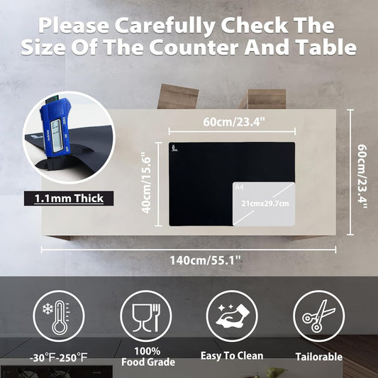 Thick Silicone Counter Mat Large 23.4"by15.6", Heat Resistant Mat for Kitchen Table/Countertop Protector/Non Stick Pastry Baking Placemats, Silicone Pad for Crafts Kids, Super Kitchen Clear