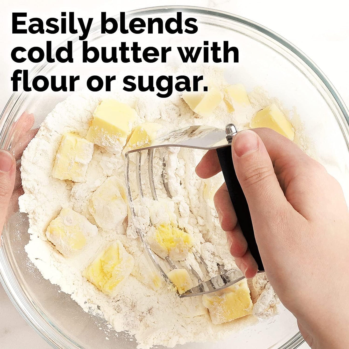Dough Blender and Pastry Cutter with Heavy Duty Stainless Steel Blades, Black, for Baking and Mixing