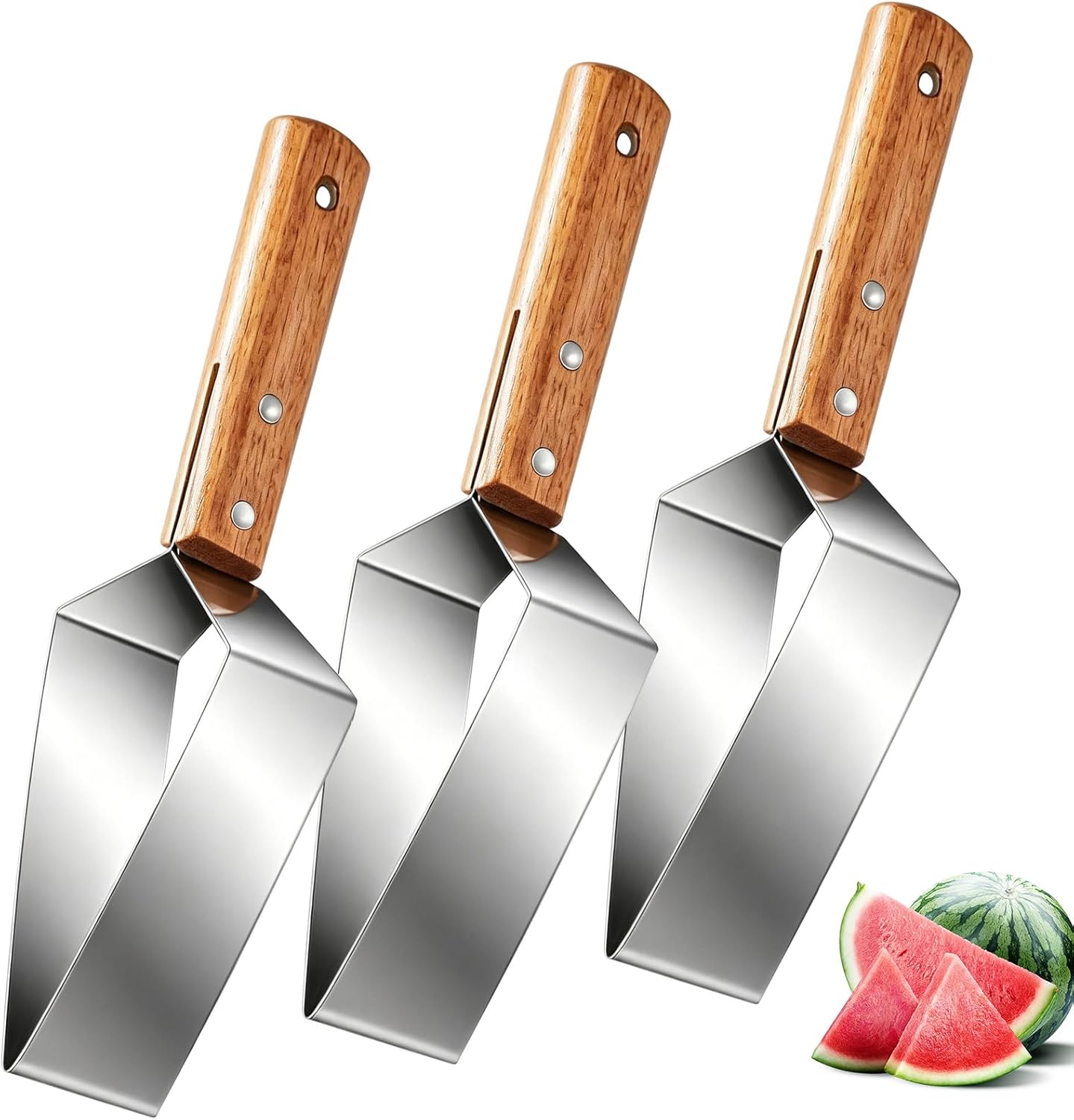 2026 New Fruit Cutter and Watermelon Slicer, Heavy Duty Triangle Watermelon Cutter with Solid Wood Handle, Multi-Fruit Slicer for Cantaloupe, Honeydew, Essential Kitchen Gadget for BBQ (1)