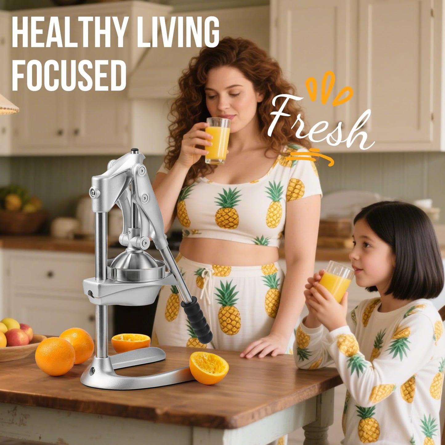 Manual Juicer, Sopito Heavy-Duty Effortless Orange Squeezer Safety Countertop Stainless Steel Hand Press Juicer for Citrus Lemon Lime Grapefruit, Easy to Clean