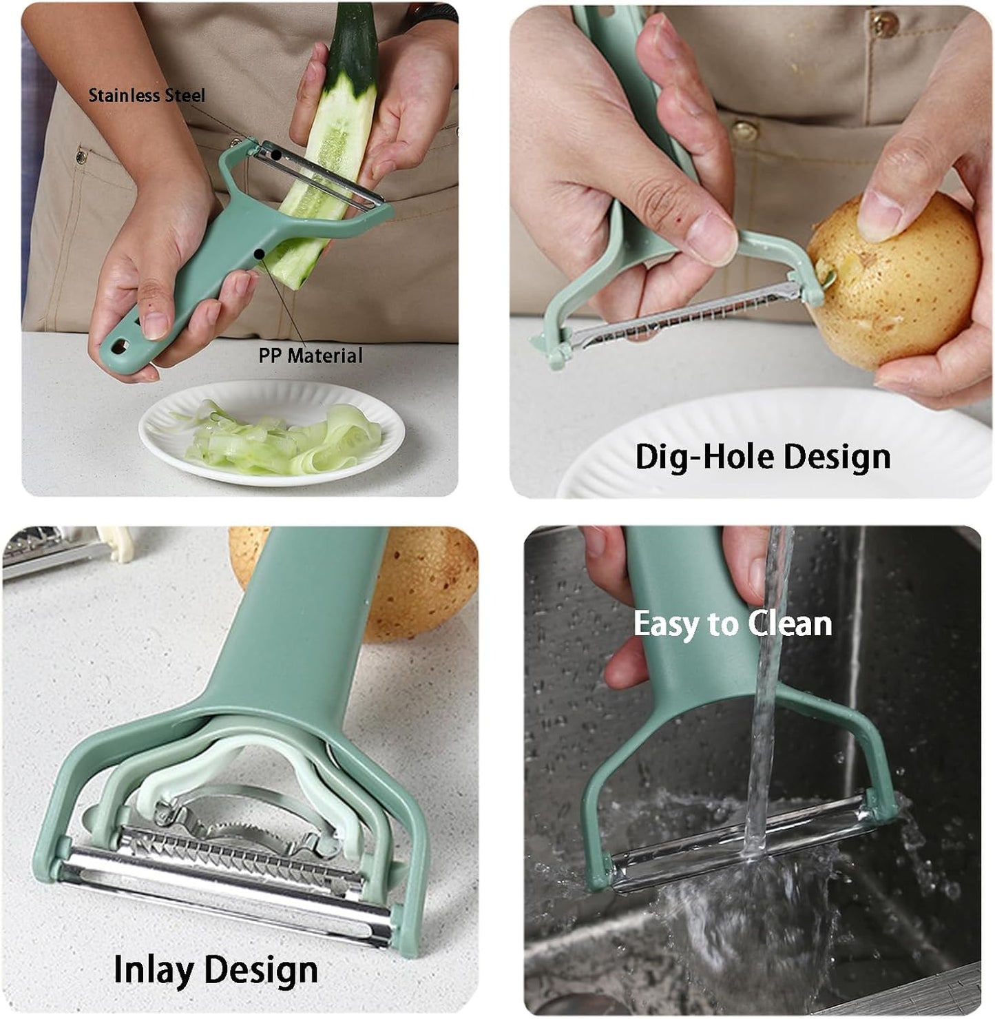 3 in 1 Multifunction Julienne Peeler, Stainless Steel Vegetable Slicer Tools, Corn Peeler & Grater Set, Household Portable Vegetable Julienne Peeler for Potato, Carrot, Cucumber, Cabbage, Beige