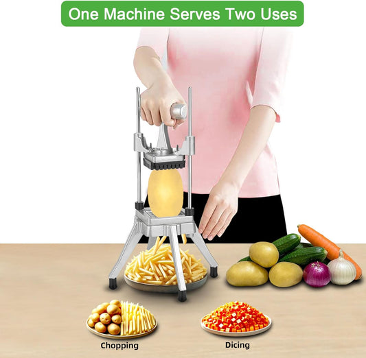 Commercial Vegetable Chopper & French Fry Cutter Stainless Steel,Vegetable Chopper Dicer Stainless Steel,1/4" 3/8" 1/2"Blades Sizes,Heavy Duty Cutter for Potatoes Onion Peppers Mushrooms