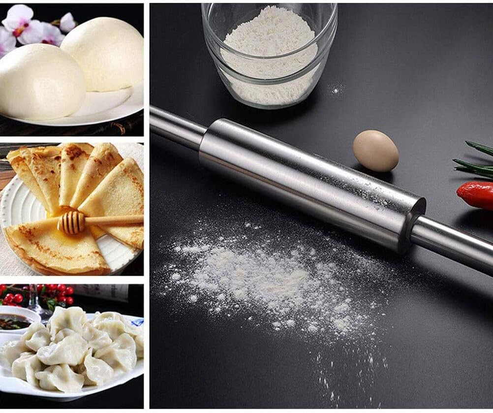 Professional Stainless Steel Rolling Pin, 43cm Stainless Steel Dough Roller, Nonstick Dough Rolling Pin for Baking Cookie Pie Pizza (3#)