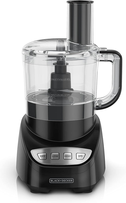 BLACK+DECKER 8-Cup Food Processor, Easy Assembly, Stainless Steel S-Blade, Shred, Slice, Chop, Puree, 450W Motor