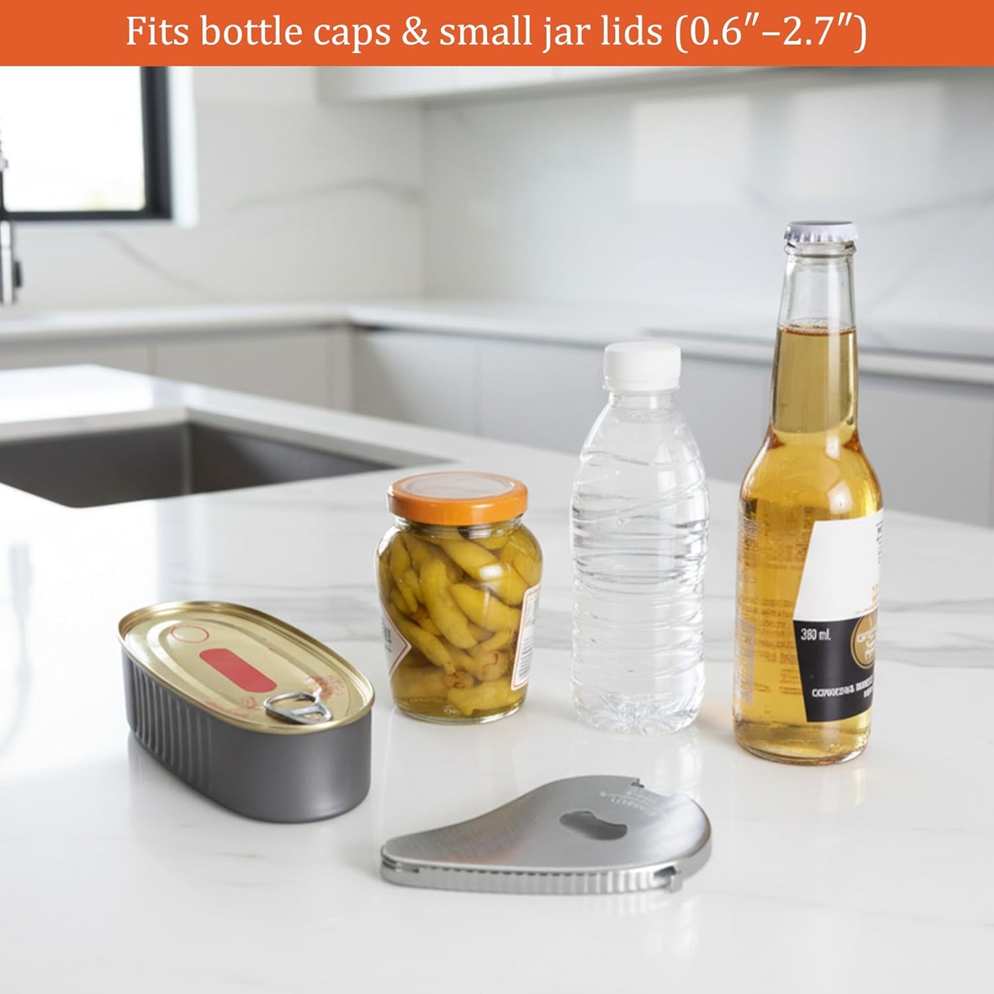 Uinxan Bottle & Jar Opener for Weak Hands & Seniors – 5 in 1 for Vacuum Seals, Soda, Small Jar Lids(0.6"-2.7"), Beer Caps, Pull Tabs – Multifunction Portable Tool for Elderly/Women/Men (Silver)