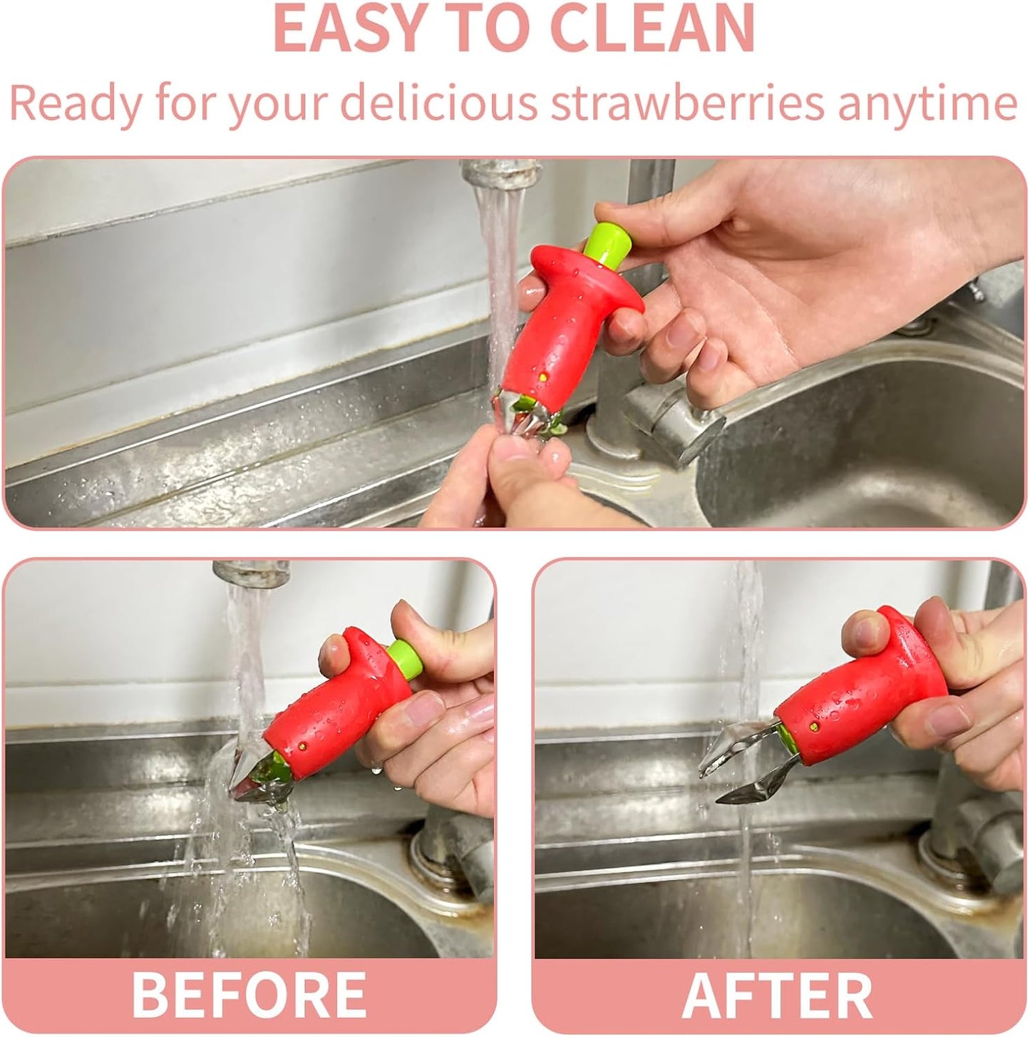 Original Stem Gem Strawberry Huller, Red/Green, quick Remove Strawberry Stem Tool,Kitchen Tools and picnic Gadgets,(2packs)