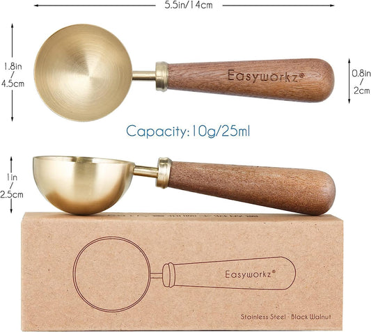 Easyworkz Retro Stainless Steel Coffee Spoon With Black Walnut Handle,10g - Measuring Spoon (Brushed gold)