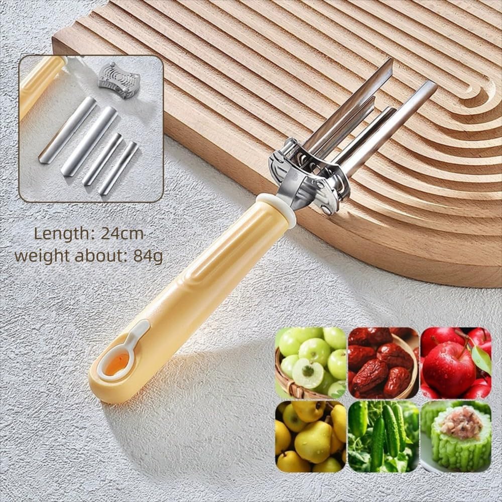 Apple Corer Tool - Stainless Steel Professional Apple Core Remover for Fruits & Vegetables, Multi-Purpose Corer Tool Kitchen with Storage Hook (Khaki)