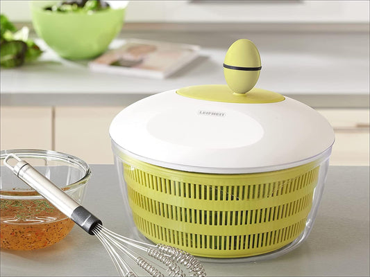 Leifheit Trend Green and White Salad Spinner, 4L Crank-Handle Salad Dryer with Non-Slip Base, Ergonomic Recessed Grip, Dual-Use Bowl for Serving or Draining, Dishwasher Safe Kitchen Tool