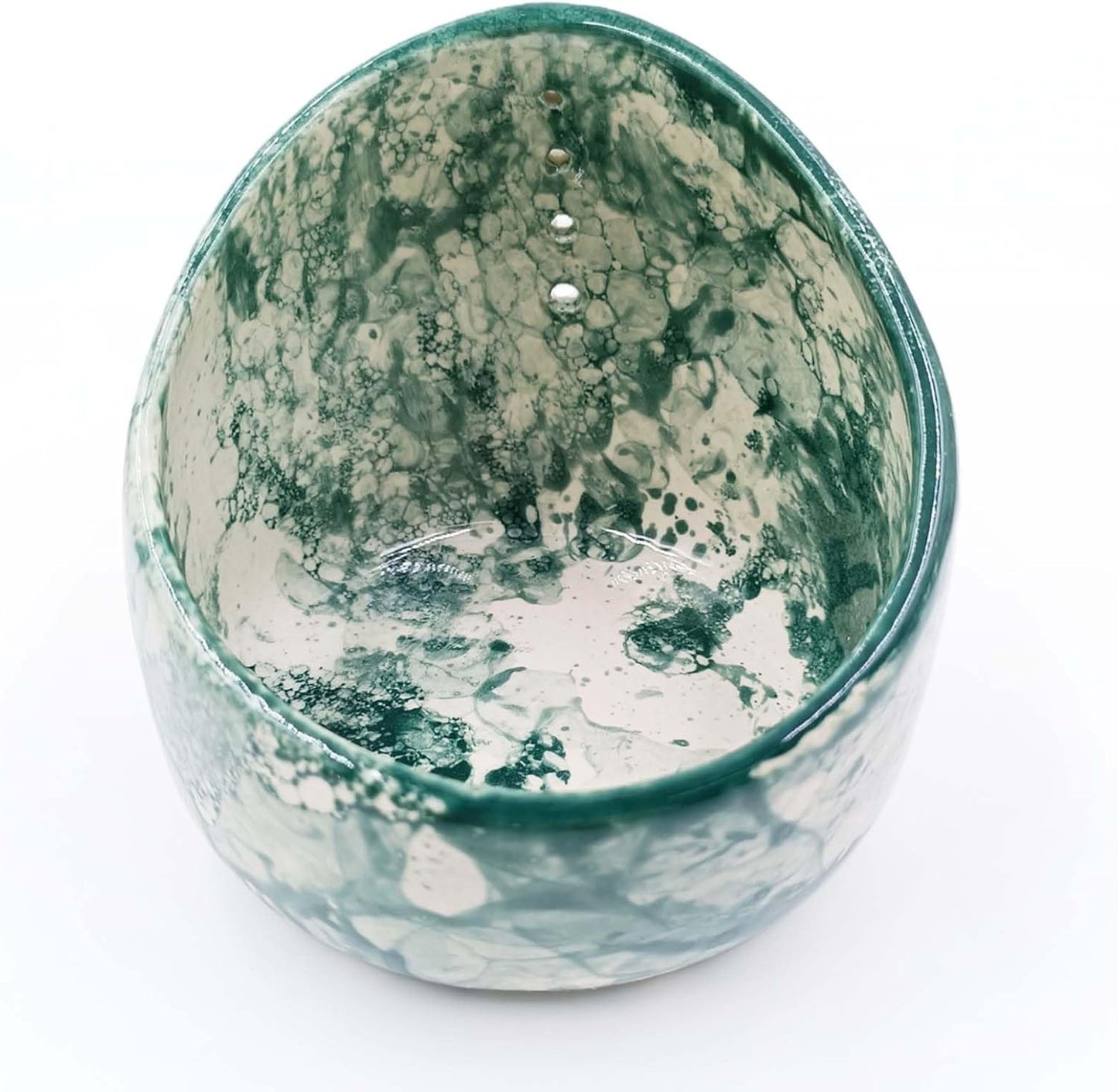 Green Glazed Pottery Herb Stripper Bowl - Handmade Ceramic Kitchen Tool with Four Sizes Holes for Parsley, Rosemary, Mint, Basil, Cooking & Meal Prep Also as Serving Bowl