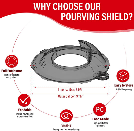 Pouring Shield for KitchenAid Tilt Head 4.5-5 QT (for Stainless Steel Bowls Only), for Kitchen aid Accessories and Attachments, Fully Enclosed Foldable Lid Mixer Bowl Cover & Flour Funnel
