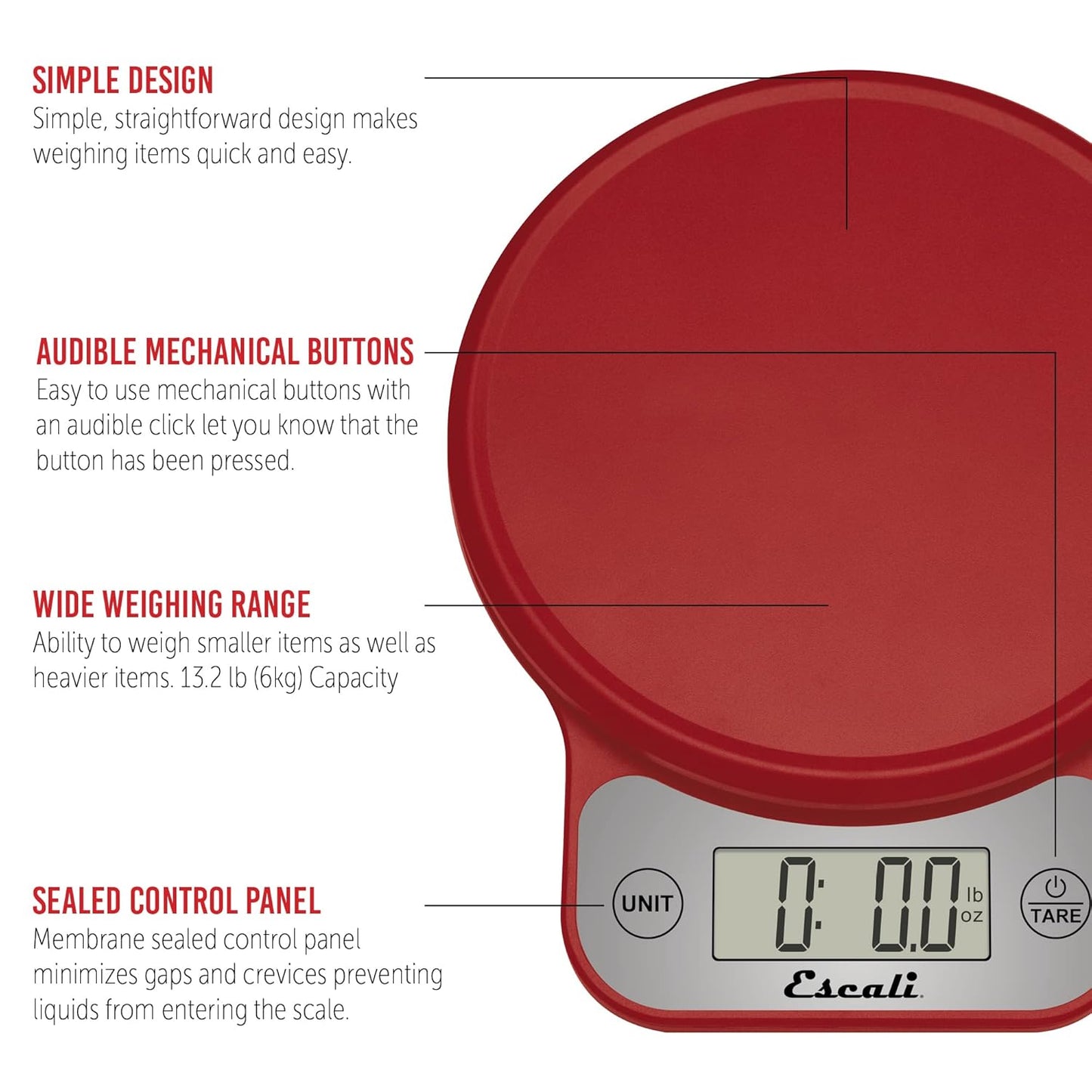Escali Telero Digital Food Scale, High Precision Kitchen Scale for Cooking, Baking, Portion Control, Meal Prep, Weigh in Grams and Ounces, 11 lb Capacity, Blue (T136)