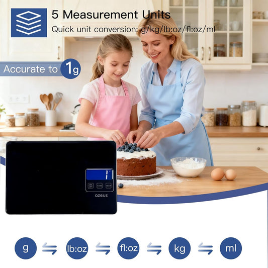 AZEUS Food Scale with USB Rechargeable, Digital Kitchen Scale with 6 Units, High Precision to 0.04 oz /11lbs Capacity, Weight Range from 3g-5000g (White)