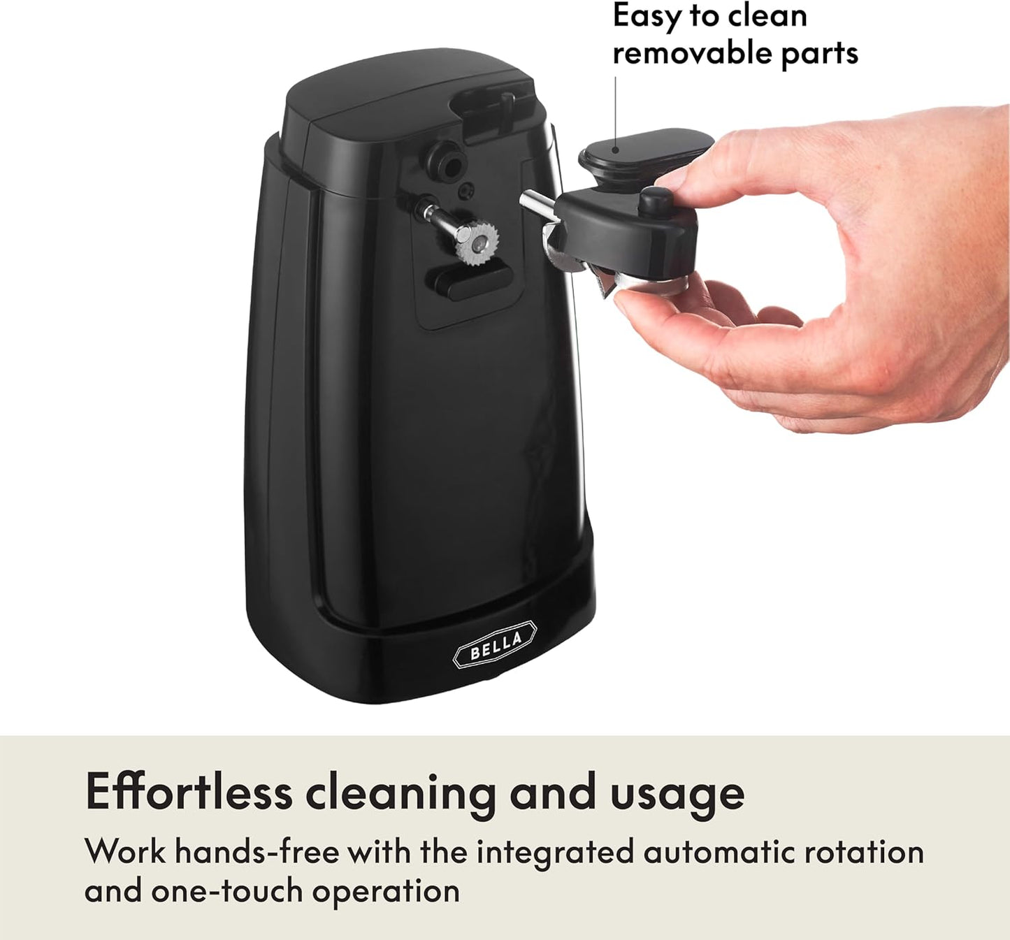 bella Electric Can Opener and Knife Sharpener, Removable Cutting Lever, Cord Storage, Stainless Steel Blade, Black