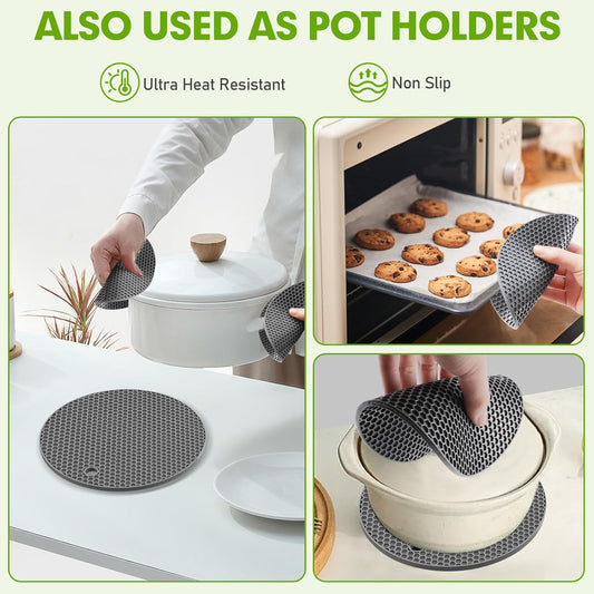 4 PCS Premium Silicone Trivet Mats, Food Grade Silicones, BPA Free, Versatile Silicone Hot Pads for Kitchen, Suitable for Fondue Mats, Can Openers and Spoon Rests
