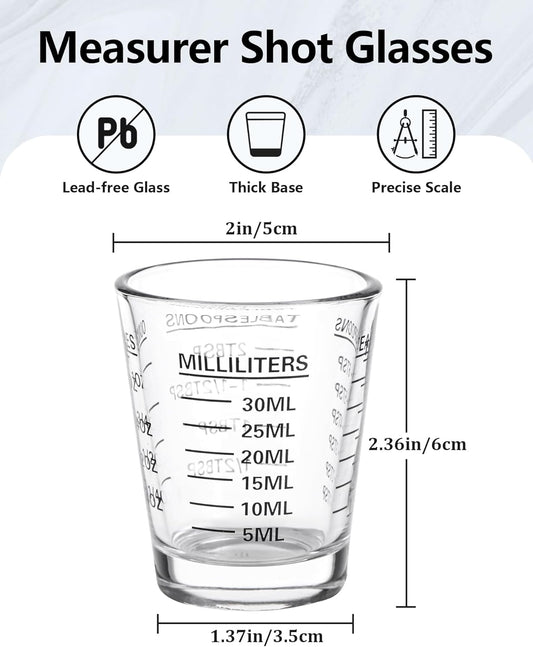 Measuring Cup Shot Glasses 2PACK Espresso Shot Glasses Liquid Heavy Glass 26-Incremental Measurement 1 OZ, 2 TBS, 6 TSP, 30 ML Kitchen Tools (Red)