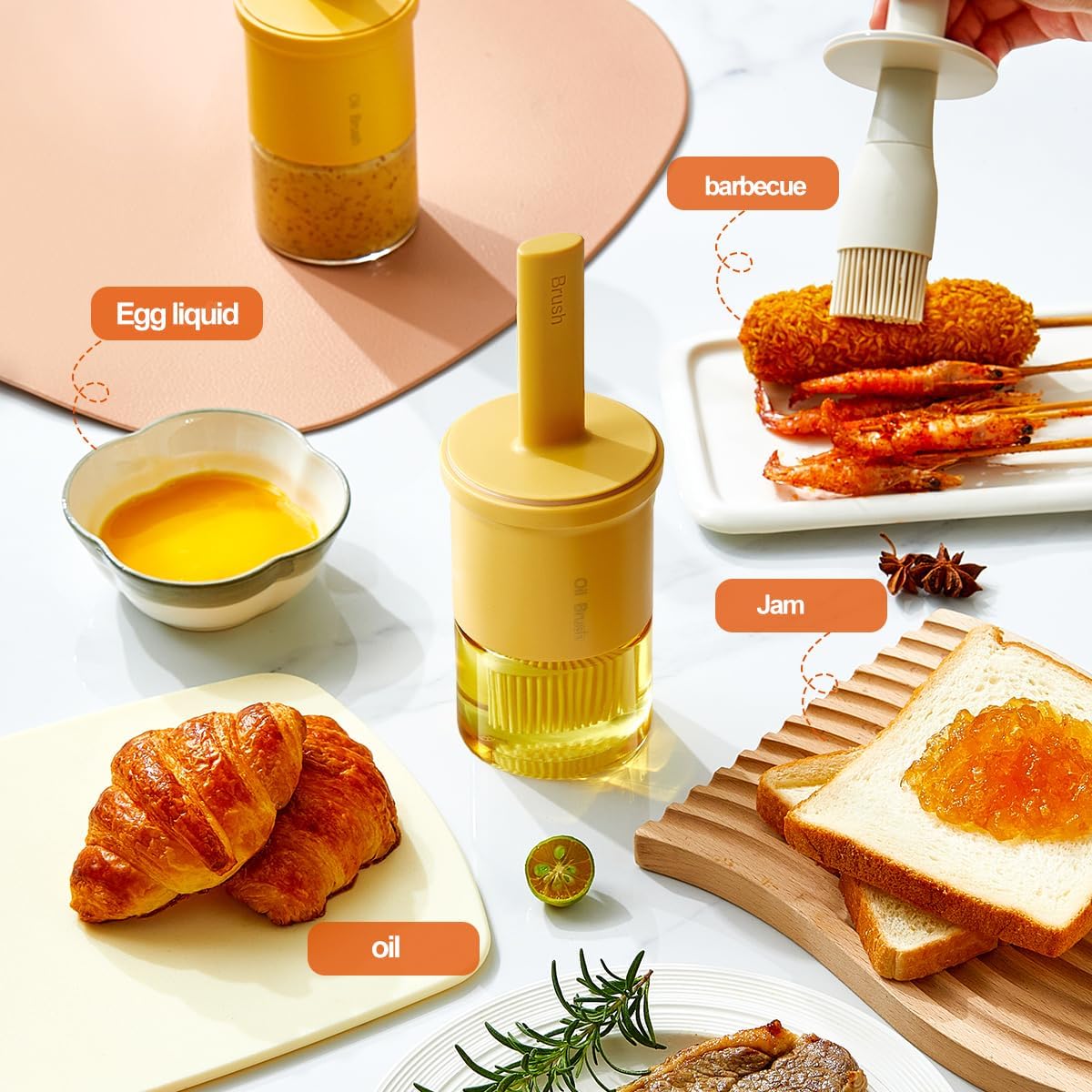 Glass Oil Dispenser with Heat Resistant Brush,Oil Dispenser Bottle with Silicone Pastry Brush for Kitchen,Cooking Vinegar and Sauce BBQ Grill Frying (Oil Dispenser-Green&Yellow)