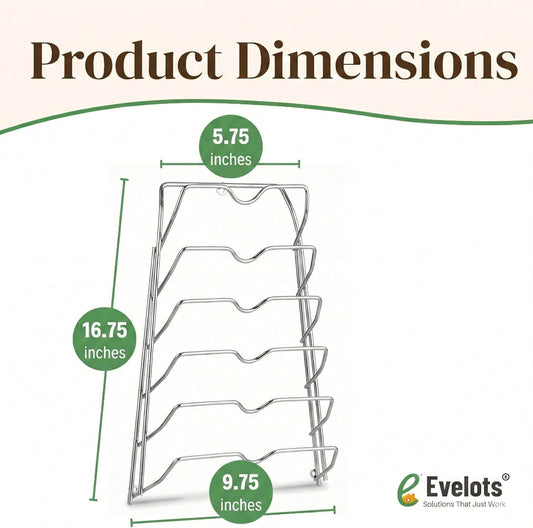 Evelots 6 Pot Lid Organizer for Cabinet Door or Pantry Wall - Closet Door Pots and Pans Lids Holder - Glass or Metal Pan Covers Cabinet Organizer Kitchen Storage - White 6 Tier Lid Rack