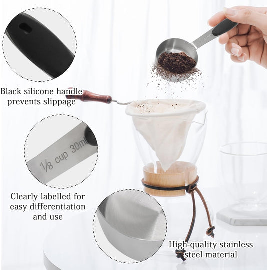 1/4 Cup Measuring Cup, 60 ML Stainless Steel Coffee Measuring Scoops, Single Metal Coffee Scoop with Black Silicone Handle