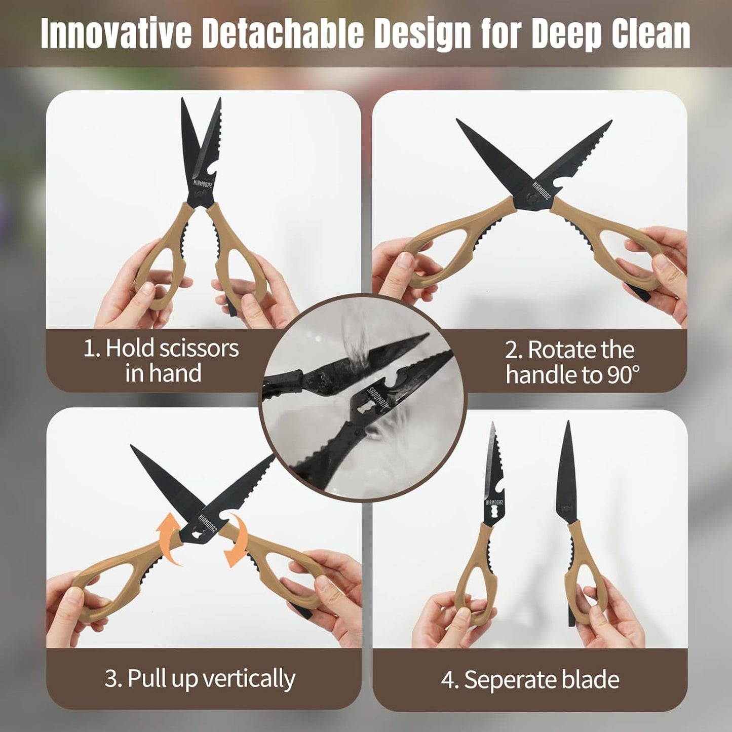 Kitchen Scissors All Purpose, Extra Sharp Kitchen Shears with Knife Sharpener & Sheath, Solid & Durable Stainless Steel Scissors with ANTI-RUST Black Titanium Plated, Dishwasher Safe - Green