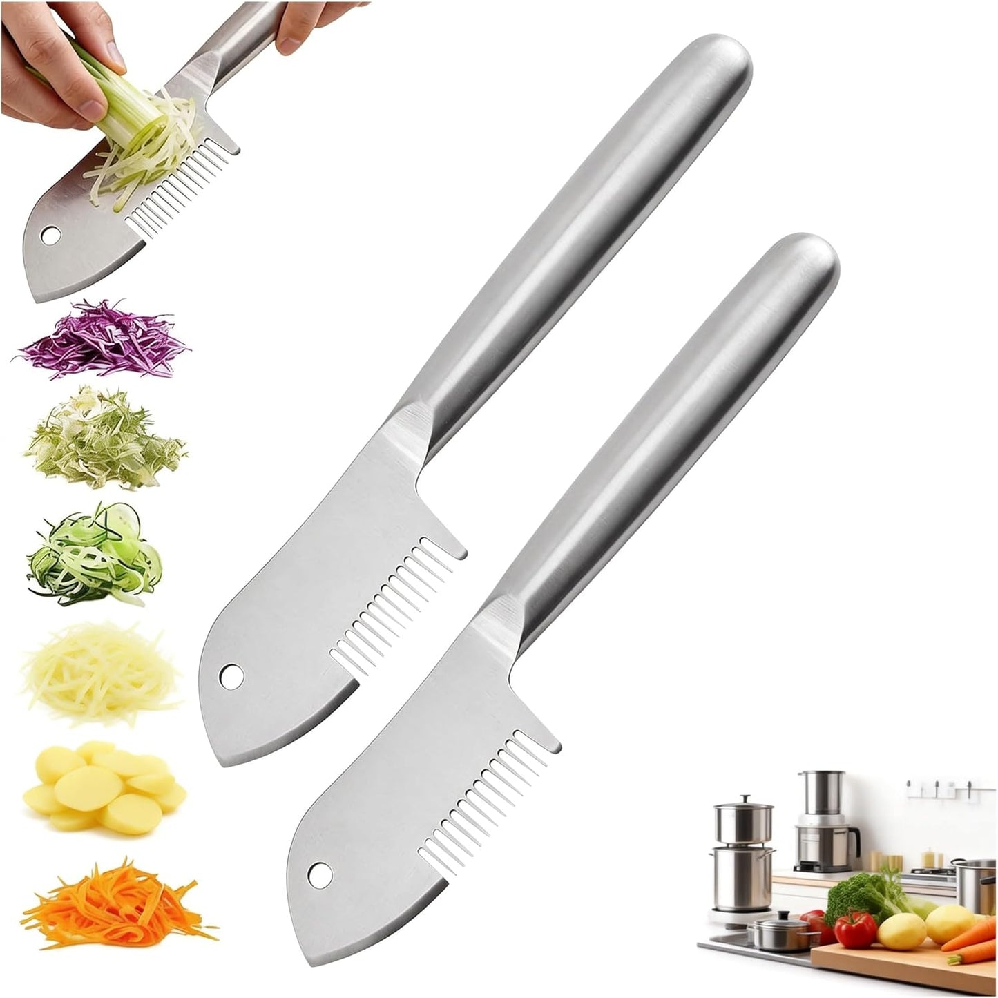 Stainless Steel Multi-purpose Julienne Peeler,Vegetable Julienne Slicer With Handle and Hanging Hole(2pcs)