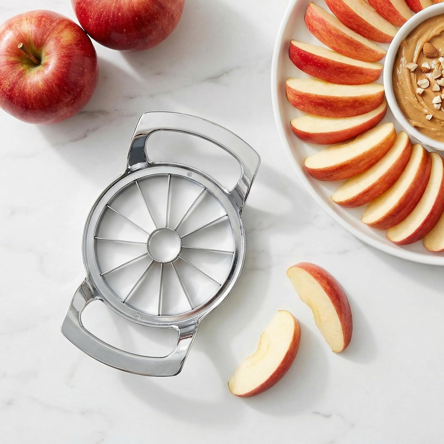 Apple Slicer and Corer, Heavy-Duty Stainless Steel Apple Cutter with 5" Large Opening, Professional 12-Blade Slicer, Dishwasher Safe