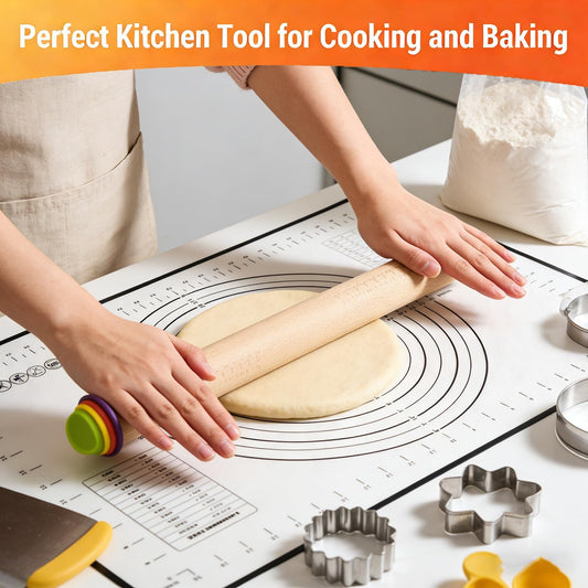 Rolling Pin With Thickness Rings, Adjustable Wooden Rolling Pin Set, 17 inch Rolling Pins for Baking, Biscuit, and Dough Kneading, Pizza Dough, Paster Roller